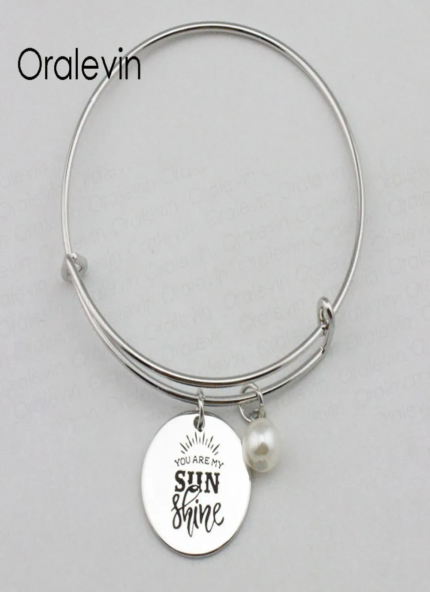 YOU ARE MY SUNSHINE Inspirational Hand Stamped Engraved Custom Pendant Expandable Bracelet Gift Handmade Jewelry,10Pcs/Lot, #LN2288B3044190