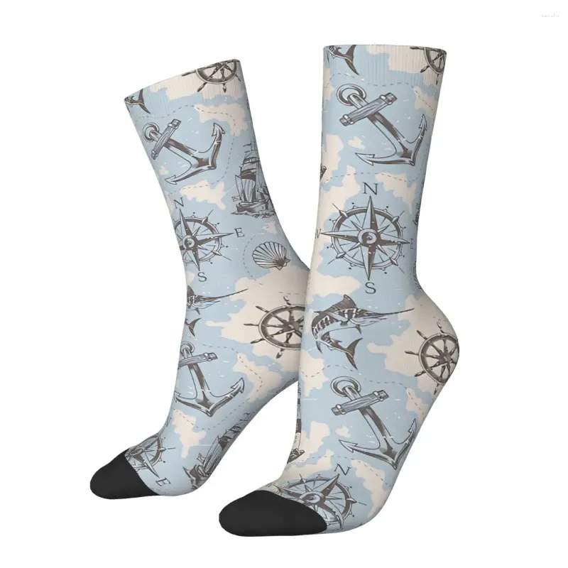 Chaussettes masculines vintage nautical dreams éléments motif art unisexe hip hop imprimed drôle de chaussette d'équipage