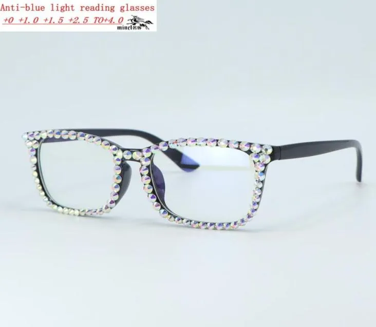 Zonnebrillen dames vierkante leesbril bling steentjes kristal zwart diamant frame brillen anti -blauw lichtle lezer nxsunglasses9821339