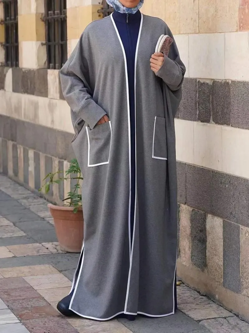 Ethnische Kleidung offen vorne Abaya Kleid Langarm Tasche Muslim aus Kaftan Maxi Länge Frauen Frauen Jilbabs Strickjacke Mantel