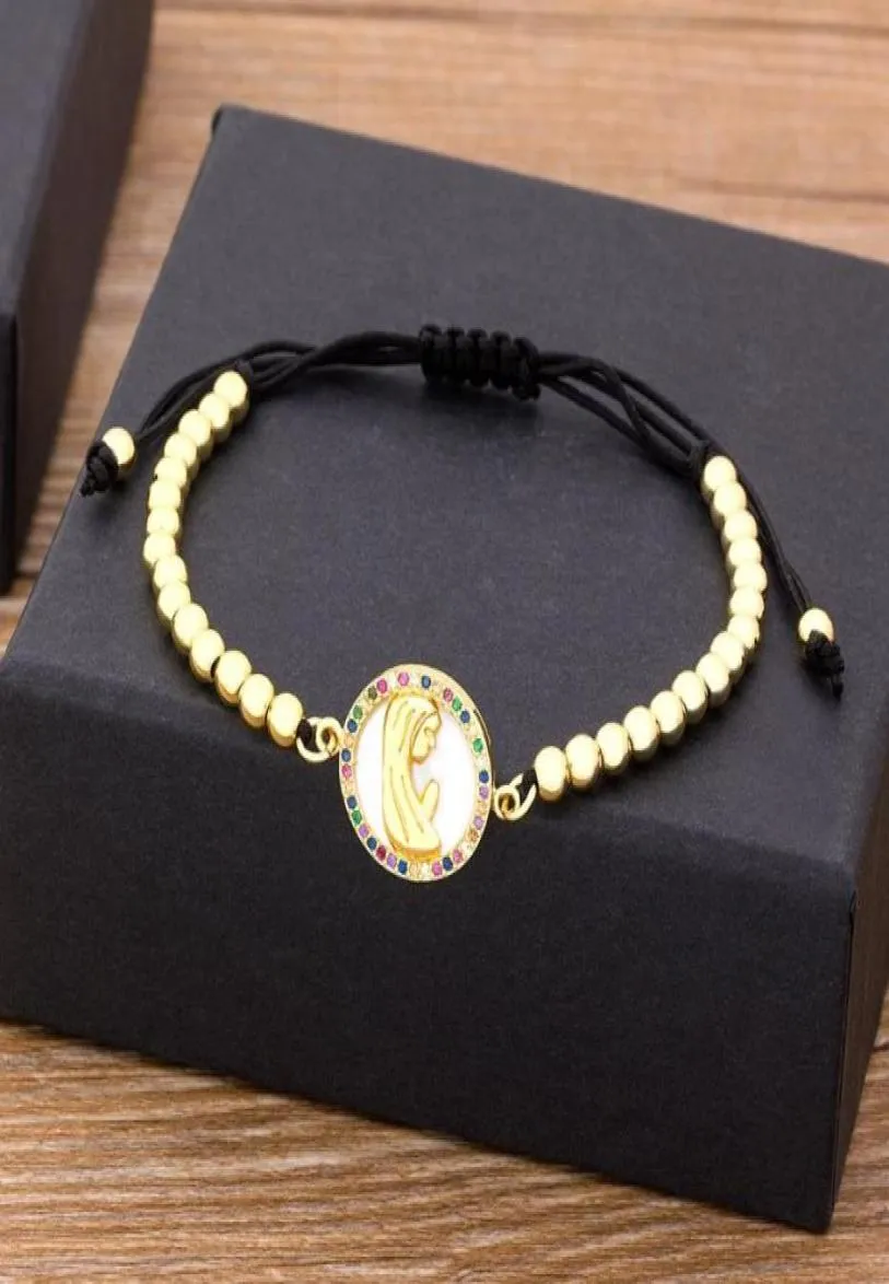 Charm Bracelets Fashion Design Gold Color Virgin Mary For Women Luxury Copper Zircon Beads Handmade Bracelet Religious Jewelry3764571