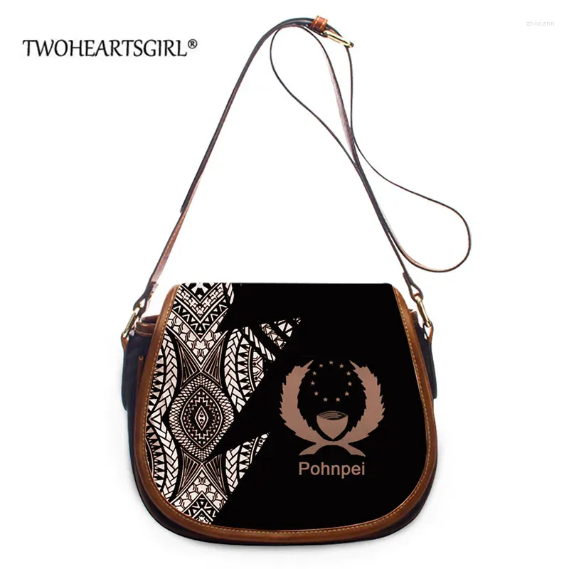 Umhängetaschen Luxus Frauen phnpei Samoan Stammesdruck Lederklappe für Frauen 2024 Branddesigner Handtaschen Schwarz