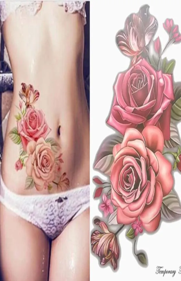 Make -up nep tijdelijke tatoeages stickers roze bloemen arm schouder tattoo waterdichte vrouwen big flash schoonheid tattoo op body3779139