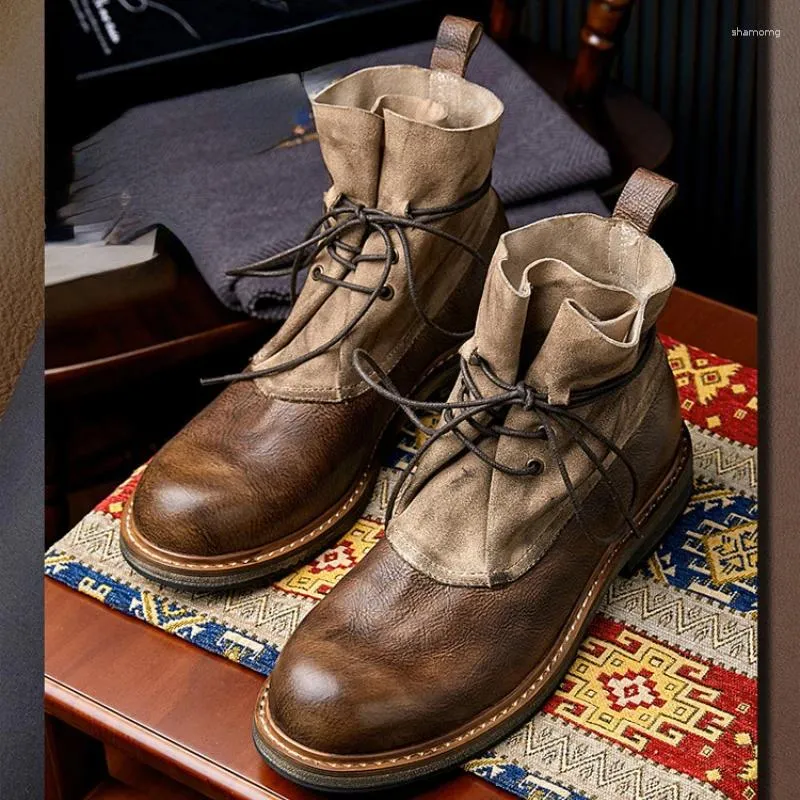 Boots Vintage Mens Geatic Leather Ankle Quality Fabriqué à la main confortable Hiver Casual Business Social Chaussures Social Man