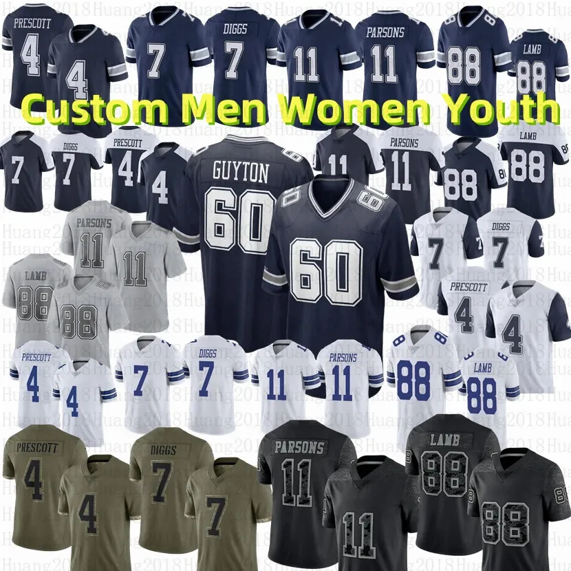 Micah Parsons Dak Prescott Football Jersey Ceeedee Lamb Trevon Diggs DeMarcus Lawrence Emmitt Mazi Smith Daron Bland Deughn Zack Martin Jake Ferguson