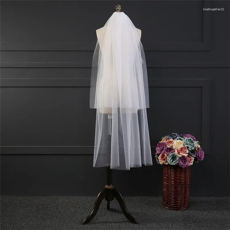 Bridal Veils Brand con Cubierta 2024 Accesorios de boda elegantes para el cabello 2 capas Cut Edge Tiara Velo peine
