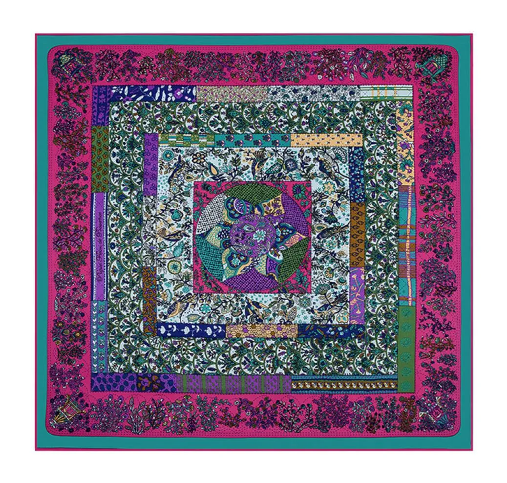 Nouvelle écharpe en soie en serre femme Provence Flower Map Imprimez des écharpes carrées enveloppe féminine grosse châle hijab colonne 130cm130cm7139733