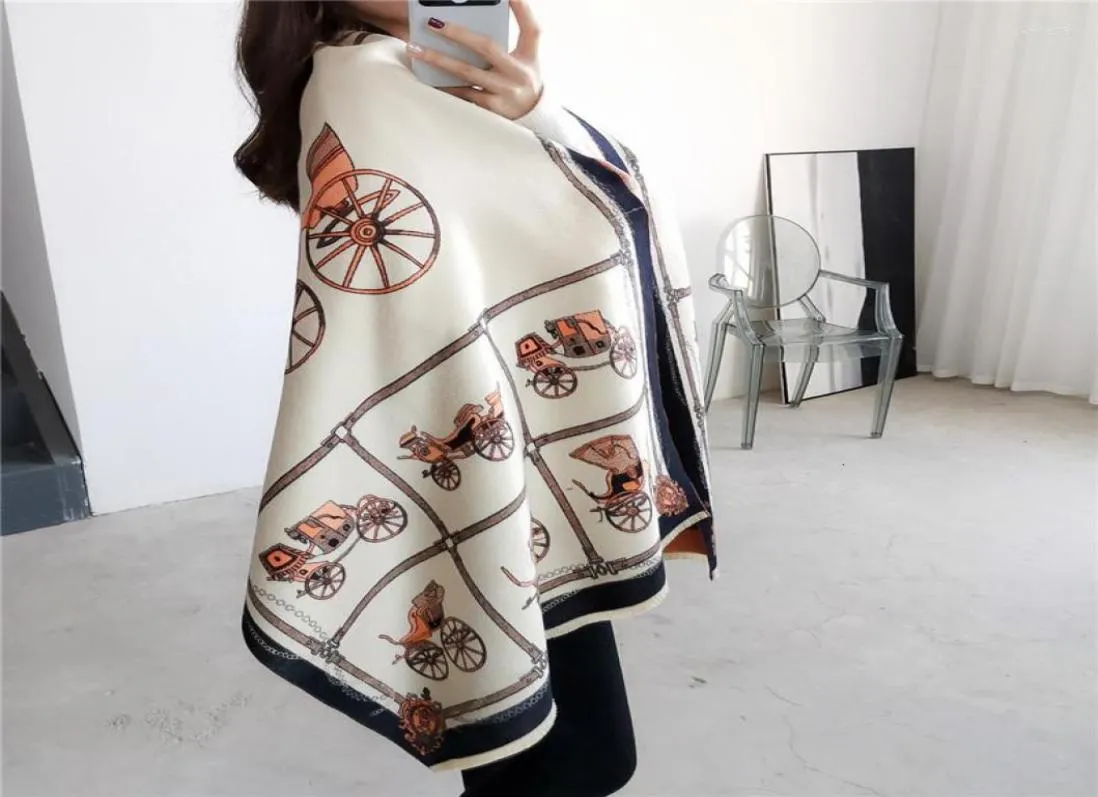 Scarves Fall Winter 2022 Thickened Horse Scarf Long Dualuse Carriage Shawl Tassels Cashmerelike Show Poncho Cape Pashmina6900843