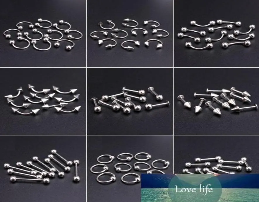 Ganz 100 pcs Lot Silberkörper Piercing Edelstahl Augenbrauen Lip Nase Schmuck Bauch Zunge Tragus Labret Stangenringe CJ1911164574750