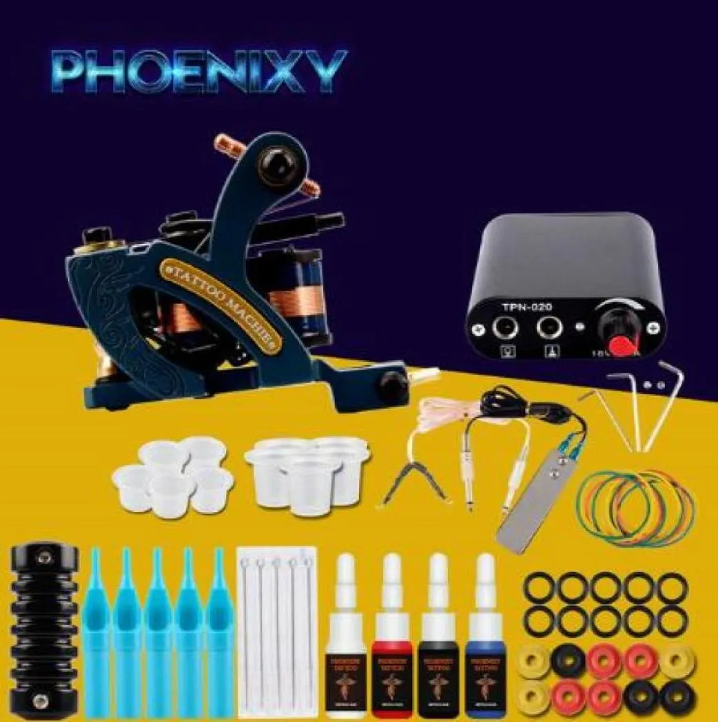 Komplette Tattoo Machine Kit Set 1 Coils Guns 4 Farben Schwarze Pigmentsets Power Tatoo Anfänger Grips Kits Permanent Makeup3978494