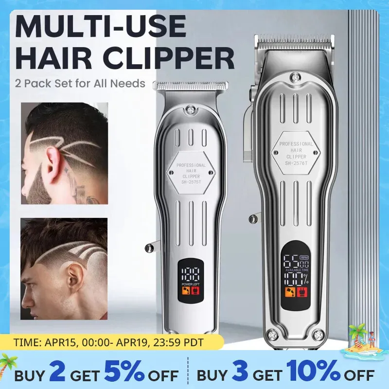 2 em 1 kit de combinação de metal completo Clipper para homens para homens de barba elétrica Profissional Corte de cabelo recarregável 240430