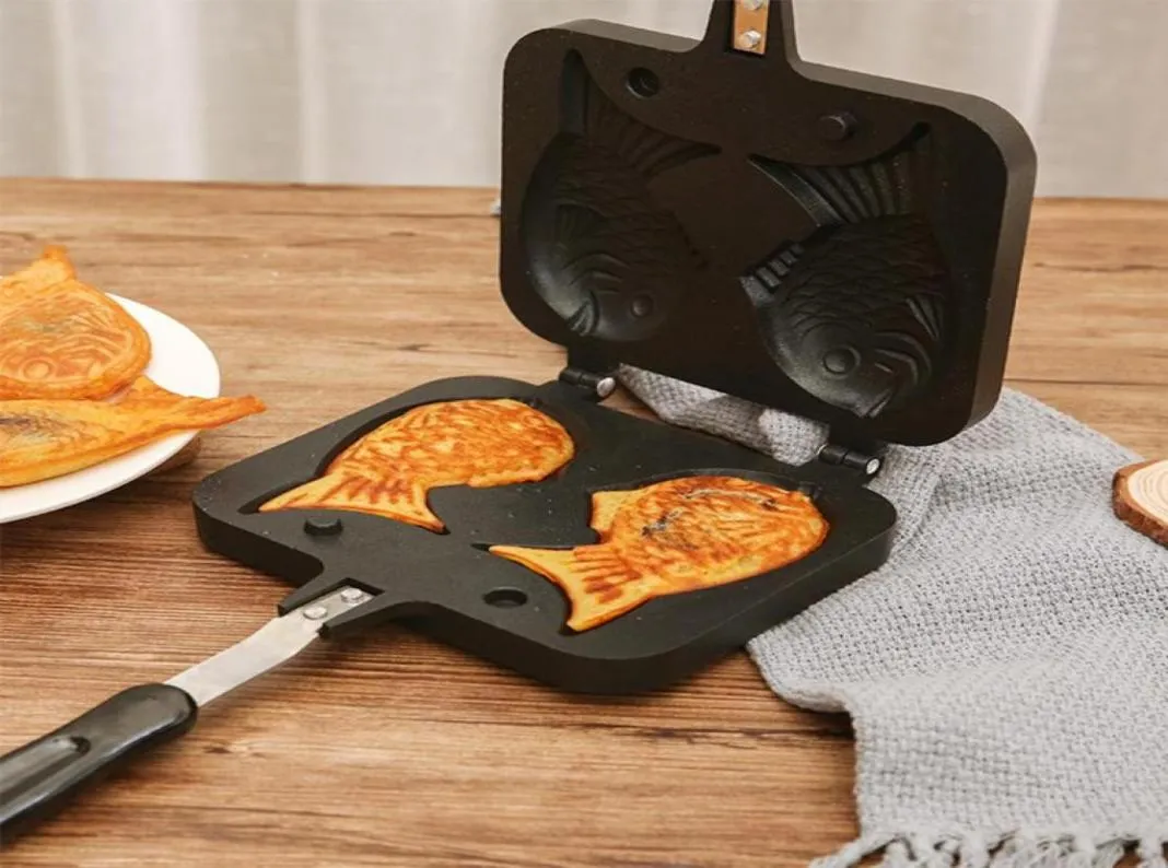 Taiyaki Japonais Pankywaredware Waffle Pan Maker Pancake 2 Moules Double en acier inoxydable FRYPAN Home Cake Tools Baking Moulds7034274