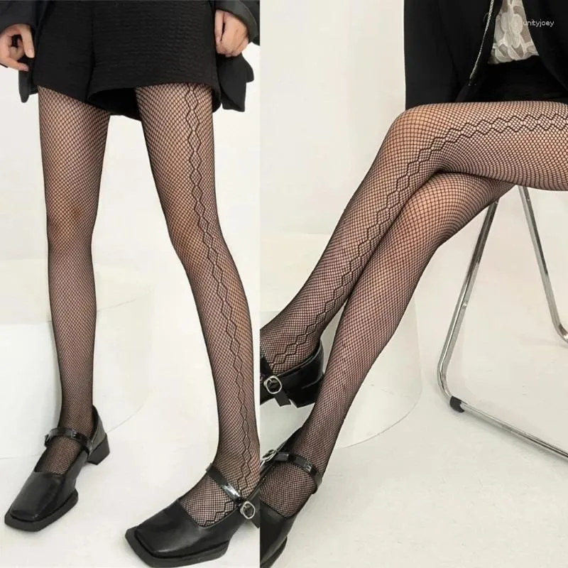 Frauen Socken Frauen dunkle gotische Strumpfhosen Vintage Side Striped Jacquard Black Fishnet Strumpfhose Großhandel