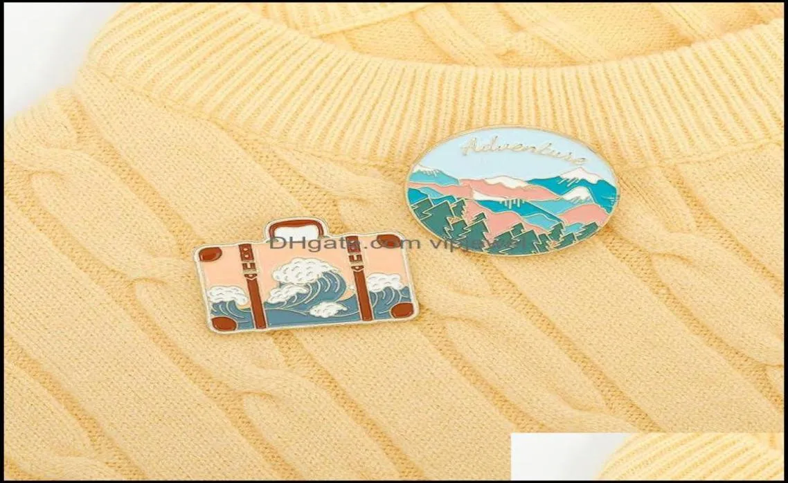 Broches broches bijoux aventure extérieure sac de voyage de voyage forme unisexe cercle de montagne arbre vêtements de vêtements badges en alliage peinture à l'huile sac à dos 6246070