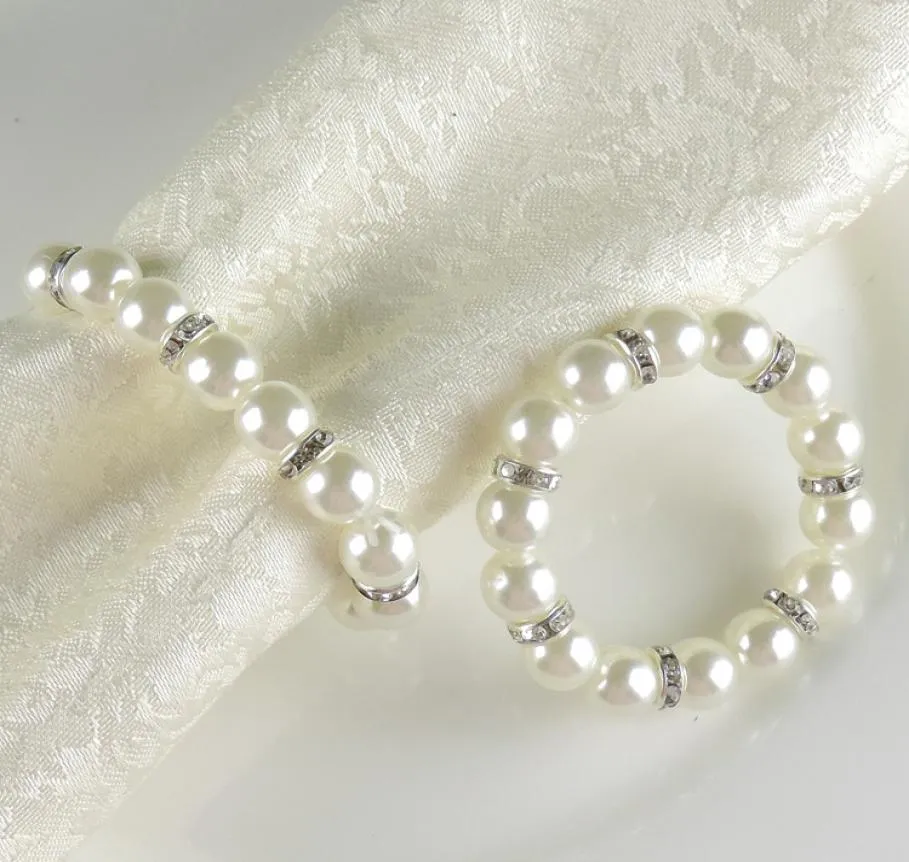 2020 White Pearls Napkin Rings Wedding Napkin Buckle For Wedding Receptie feesttafel Decoraties Supplies4863166