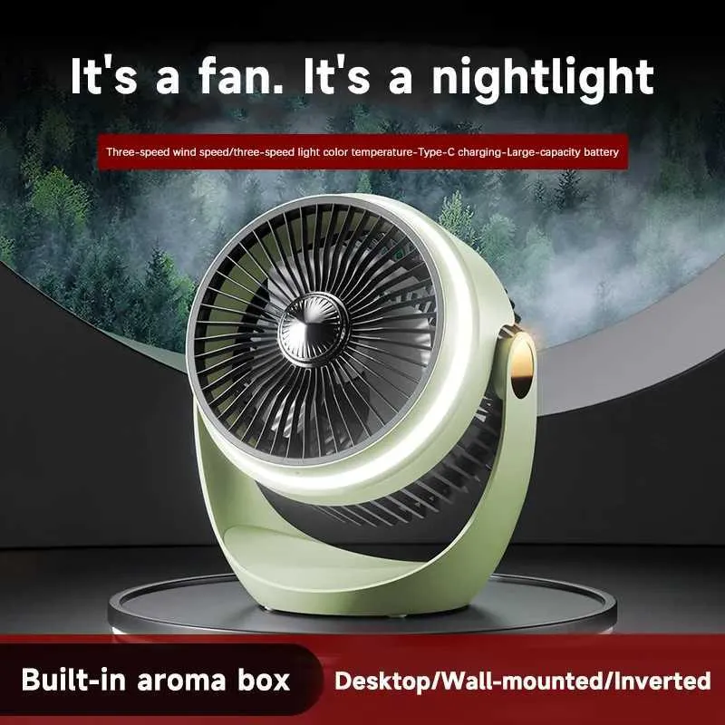 Elektriska fläktar 3600mAh Camping Fan Rechargeble Desktop Portable Circulator Wireless Tak Electric Fan With Power Pack LED LightingWx