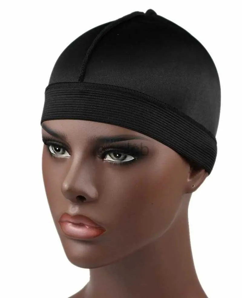 Beanie/Skull Caps Nieuwe Unisex Silky Dome Cap voor mannen Elastische band Silky Durag Bandanas Bottom Wig Spandex Koelkoeling Koel Cap Banie Bonnet D240429