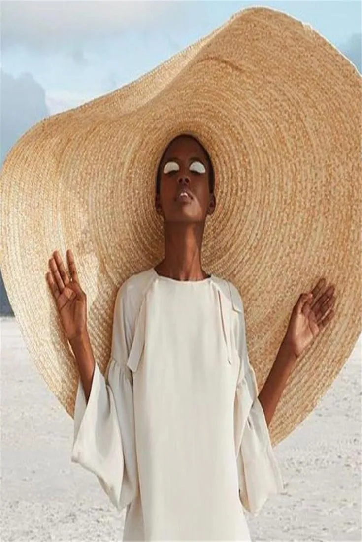 WZCX New Fashion Огромная 80 см шириной женщина соломенная шляпа Слушая прилив складные летняя пляжная шляпа для взрослых 5848369