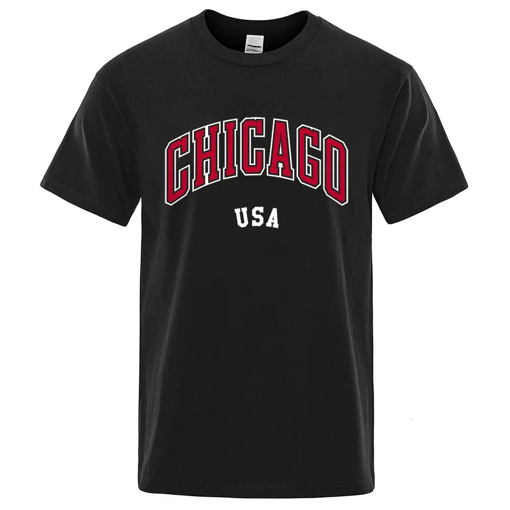 Chicago Usa City Street Letter Printing T Shirts Men Women Cotton Shirt Loose Breathable Fashion ONeck Oversized Tops 240425