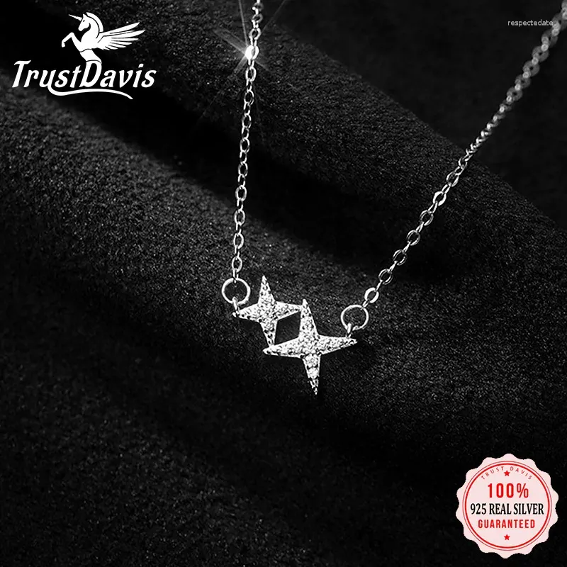 Pendants TrustDavis Real 925 Sterling Silver Fashion Sweet Star Dazzling Cz Cablace de clavícula para mujeres Fiesta de boda Fina Da3005