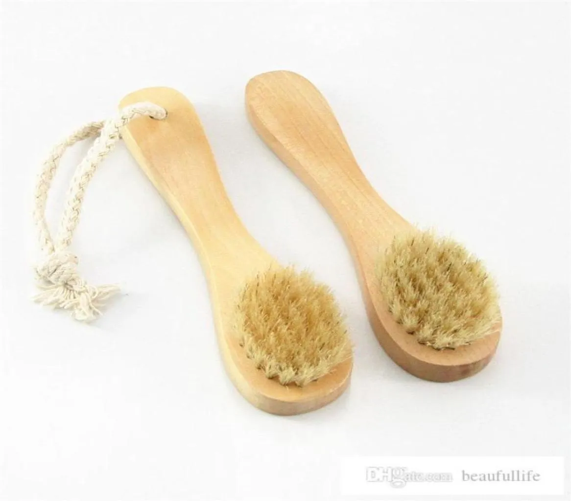 Nettoyage du visage Brosse de spa en bois pour exfoliation pour le visage Bristles Nettoyaux Brosses de nettoyage à sec Gérossage avec poignée en bois 5480115