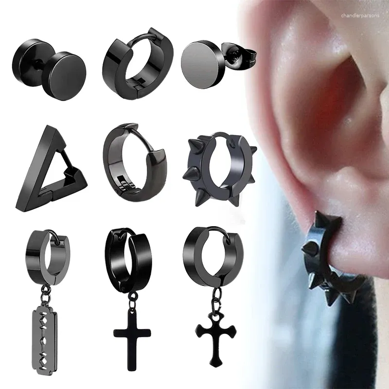Stud Earrings 1-9 Pairs Black Set Fashion Multiple Styles Stainless Steel Piercing For Women Men Punk Hip Hop Ear Jewelry