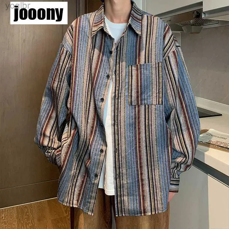 Men's T-Shirts Korean retro loose casual street jacket mens shirt mens dress spring/summer standing long sleeved shirtL2405
