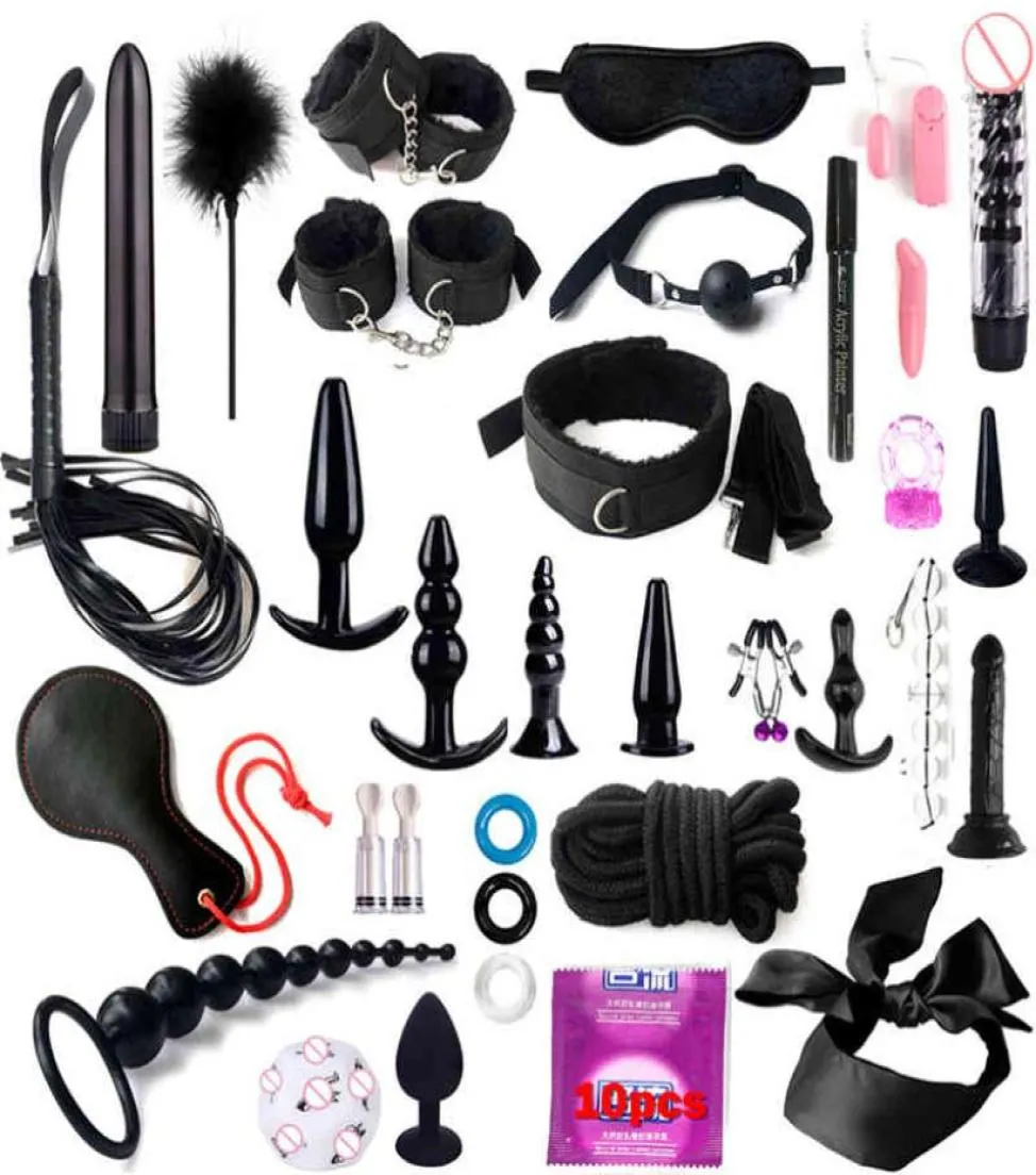 Acquista Kits Kits Plush Bondage Dildo Vibrator Games Whip Gag Nipple Mintegne per le coppie di donne Prodotti 2107223052946