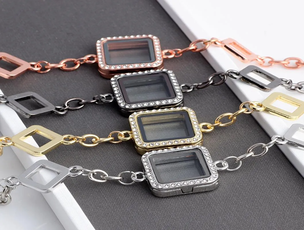 5PCSlot 2424 mm Rhinestone Square Glass Living Memory Floating Locket armbanden armbanden Fit DIY Floating Charms3990765