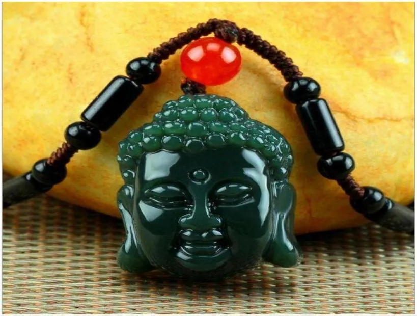 Whole China 100 Natural Nephrite hetian Jade Rulai Buddha head Jade pendant necklace9860548
