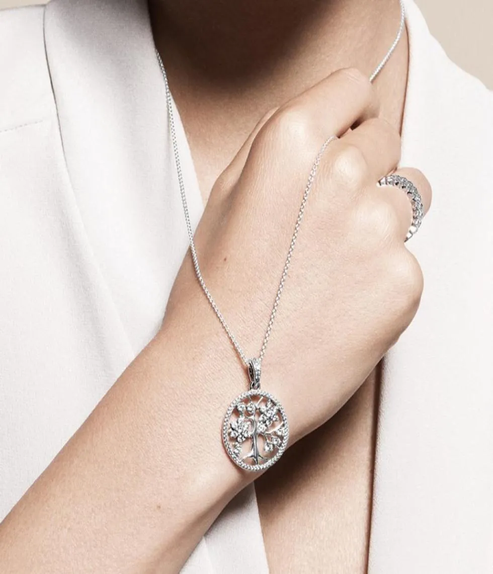 Partihandel-Sterling Silver CZ Diamond Family Tree Pendant Chain Necklace Logo Original Box For Crystal Necklace For Women Men3725018