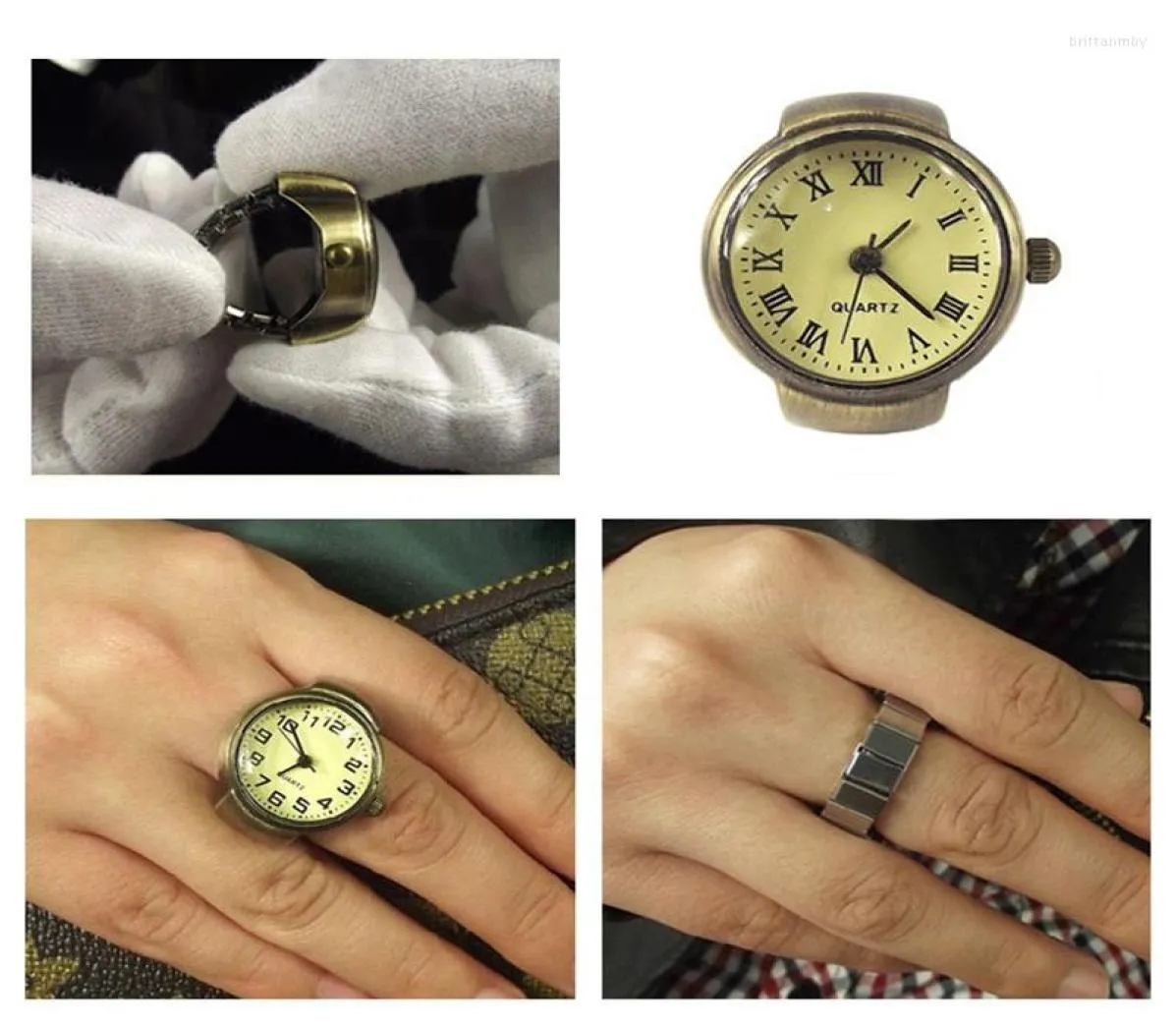 Klusterringar par vintage ringklocka stretch kvarts brons finger romerska numeriska klockor smycken unisex klocka gåvor för älskare wh7485115