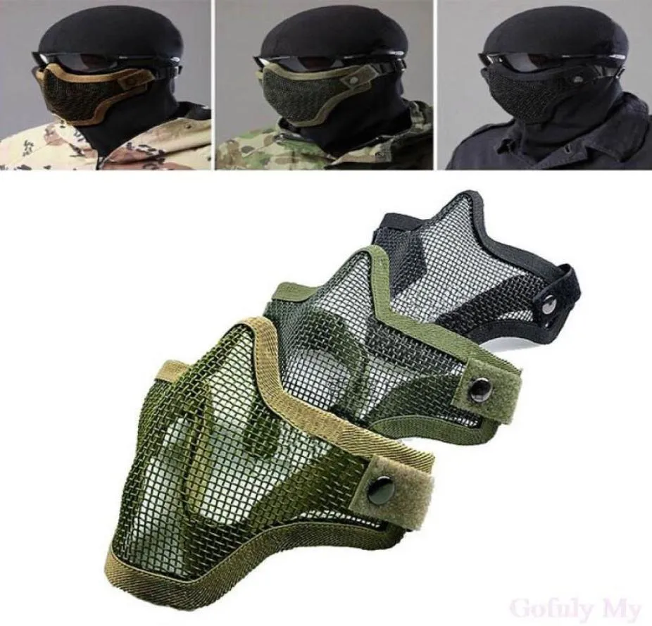 Demi-face en métal en acier en acier net de chasse tactique de protection Tactique Airsoft Mask Motion Mask TY9413153794