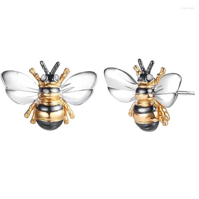 Boucles d'oreilles étalon simples mignonnes argentées petites abeilles pour femmes bijoux de mode porte quotidienne de fête de fête d'insectes oreilles en gros
