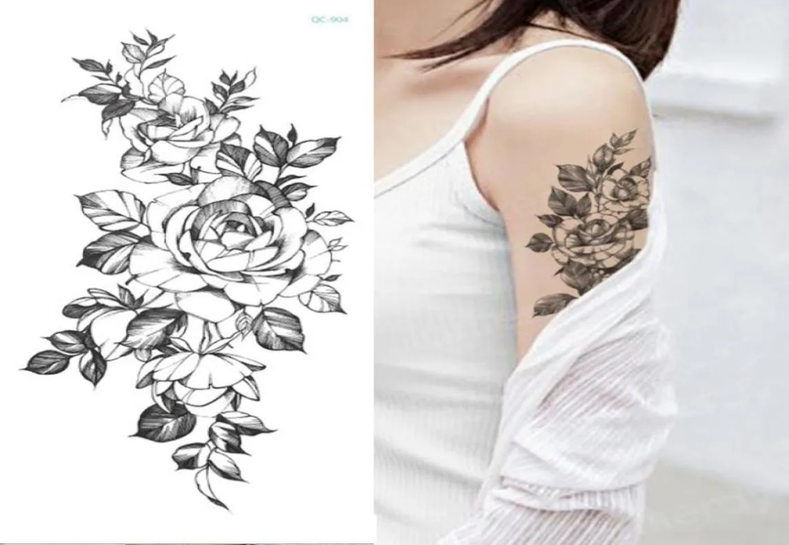 Tymczasowa naklejka na naklejkę kwiat Peony Rose Szkice tatuaż