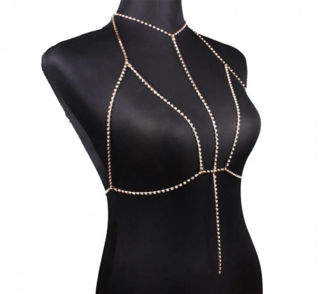 Other Sexy Crystal Bra Slave Harness Body Chain Women Rhinestone Choker Necklace Bikini Beach Fashion Jewelry3699917