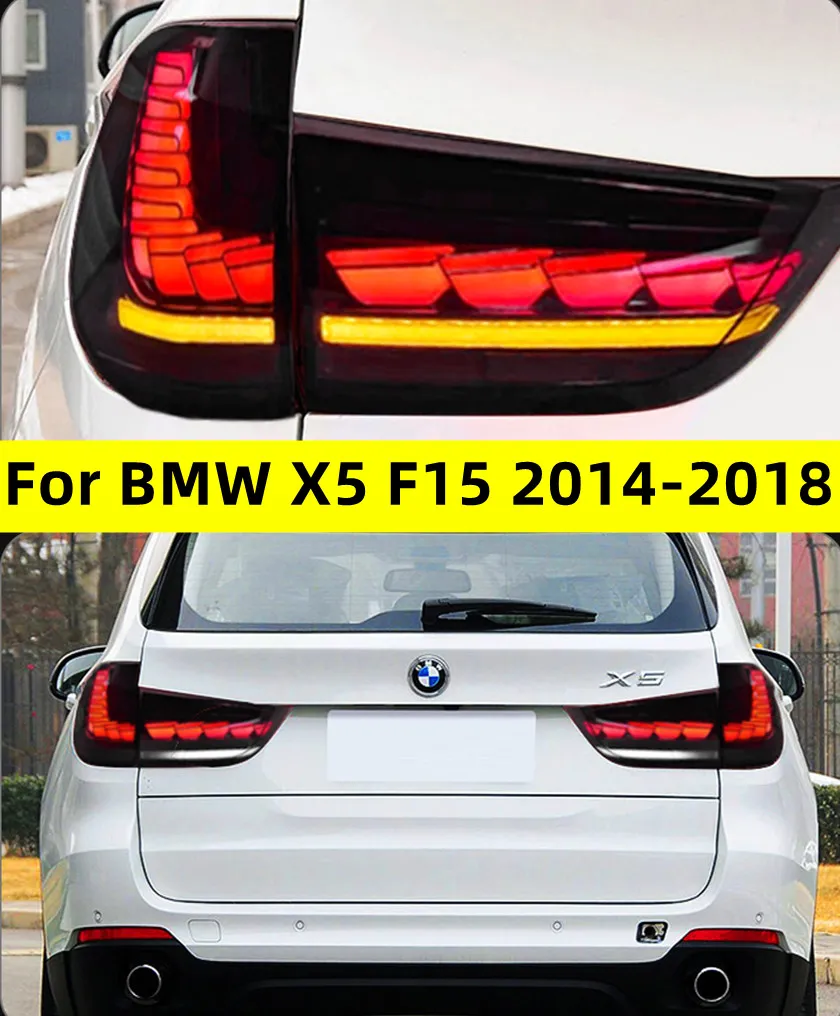 Lâmpada traseira automática para BMW X5 F15 Luz traseira LED 2014-20 18 F15 Dragon escala de nevoeiro traseiro Sinal de giro do freio