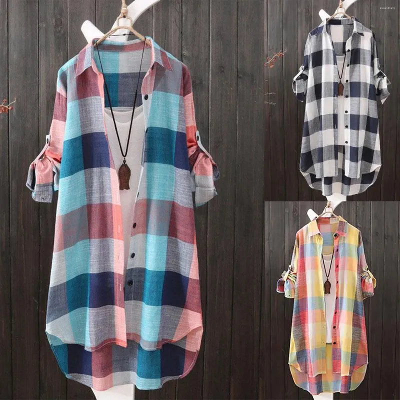 Dames blouses vrouwen casual plaid katoenen shirt mode oversized losse knop buitenkleding tuniek blouse vrouwelijke lange mouw strand zon tops