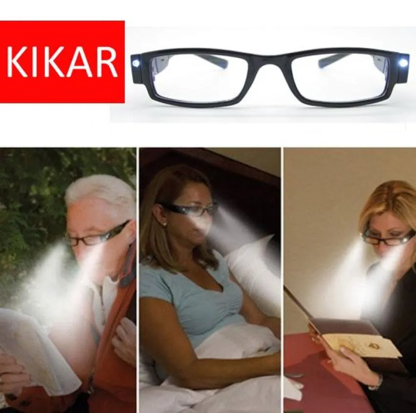 10筋力キカールファッションは、プラスチックケースの夜の読者の目で読書メガネを読んで眼鏡を照らします