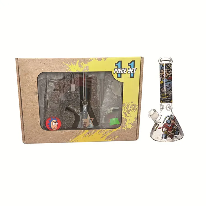 Kit de fumantes de cachimbo de água de vidro Bonga com cano de água grossa com herb alcrij de tanque de armazenamento bandeja rolante
