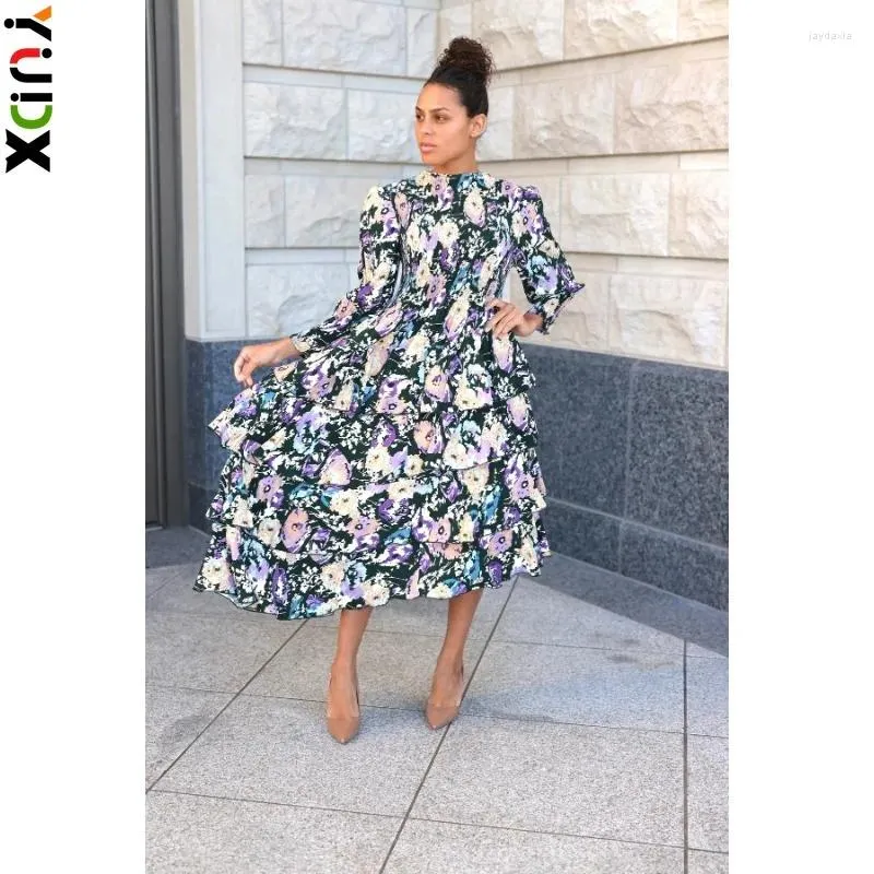 Casual Dresses YUDX Miyake Ruffled Pleated Women's High Quality Loose Plus Size Slim Seven-minute Sleeve Long Dress 2024 Spring