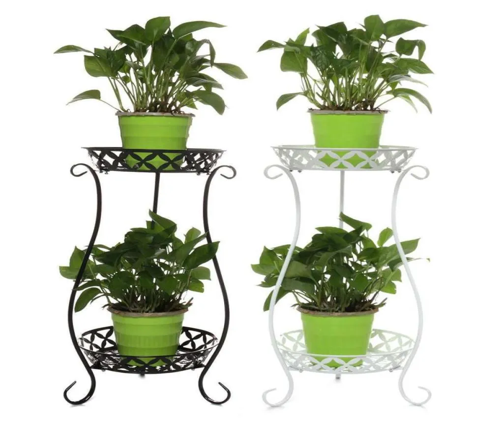 Iron Whited Doubleueer Plant Stand Flower Shelf for Rack Balcony Simple Indoor salon Room Coffee Bar Jardin Flower Pot Atagie L1578299