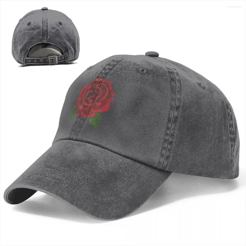 Ball Caps Rose Denim Baseball Cap Red Flower Kpop Trucker Hat Summer Men Women Street Style Design