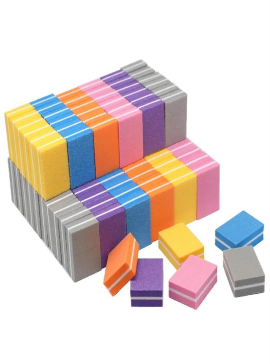 NAD005 100pcs Doublesided Mini Nail File Blocks Colorful Sponge Nail Polish Sanding Buffer Strips Polishing Manicure Tools337P91675995119
