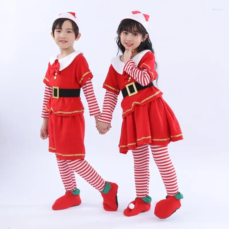 Girl Dresses Kids Christmas Cosplay Santa Claus Costume Outfit Elf Rollspel Årsfest Full Set Xmas Clothes Carnival Suit For Children