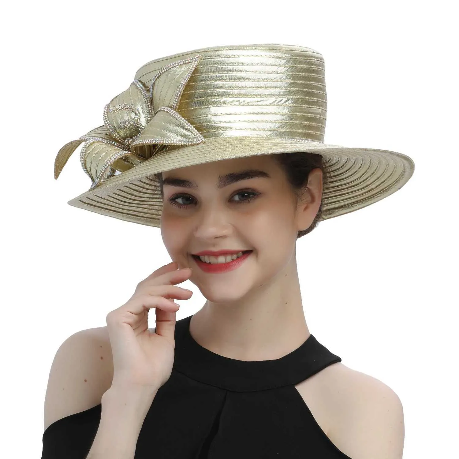 Cappelli larghi cappelli da secchio cappelli in tela in raso e cappello da fotografia unica cappelli di fotografia Cappello formale cappello da sposa di lussuoso cappello per matrimoni per le donne per donne y240426