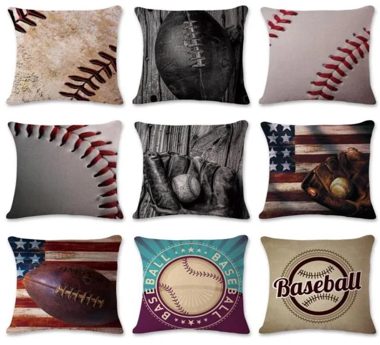 American Football Baseball Rugby Series Cush Cover Cotton Linen Pillowase Cuscino decorativo per la casa per divano Cojines Cushion6415418