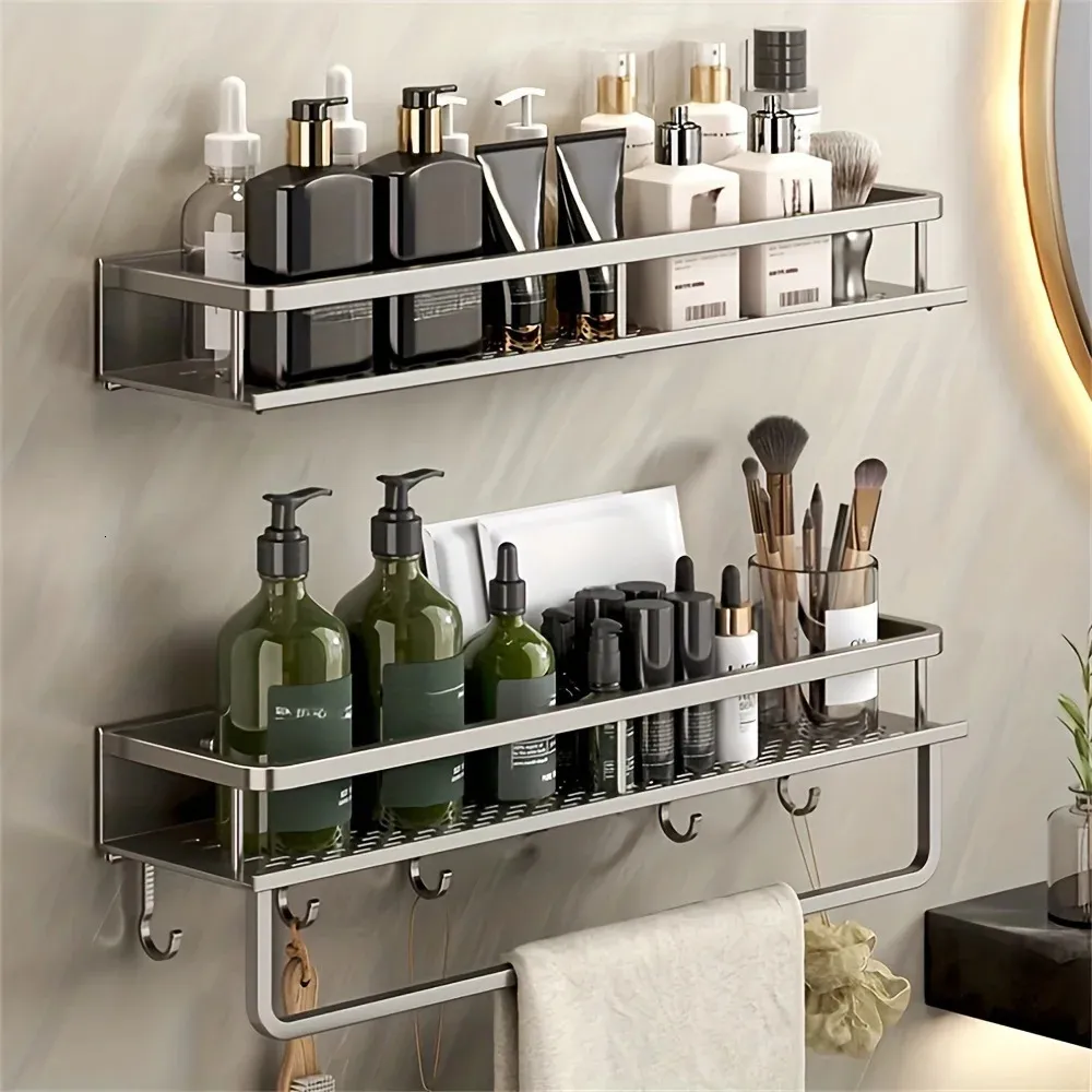 Wall Mounted 60cm Bathroom Shelf Rack With Activity Hook And Towel Bar ...