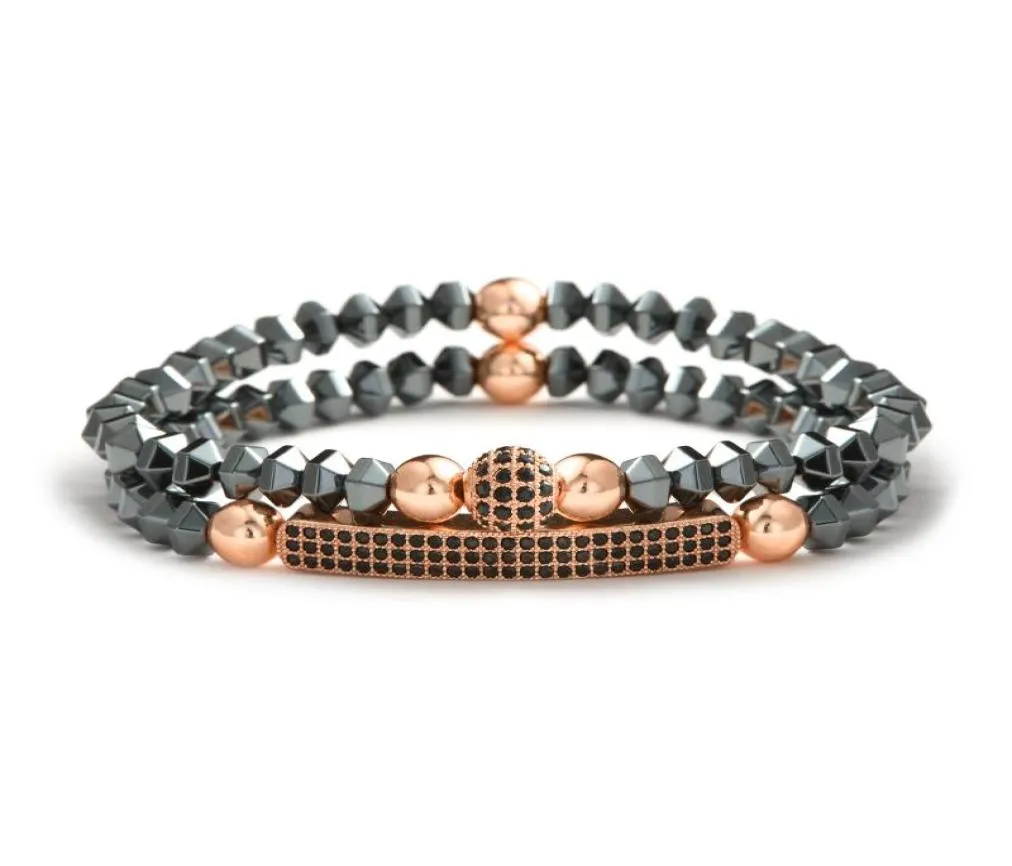 Straski koraliczne Zestaw mody Mężczyzn Bransoletka Geometria Naturalna hematyt Braclet Rose Gold Miedź