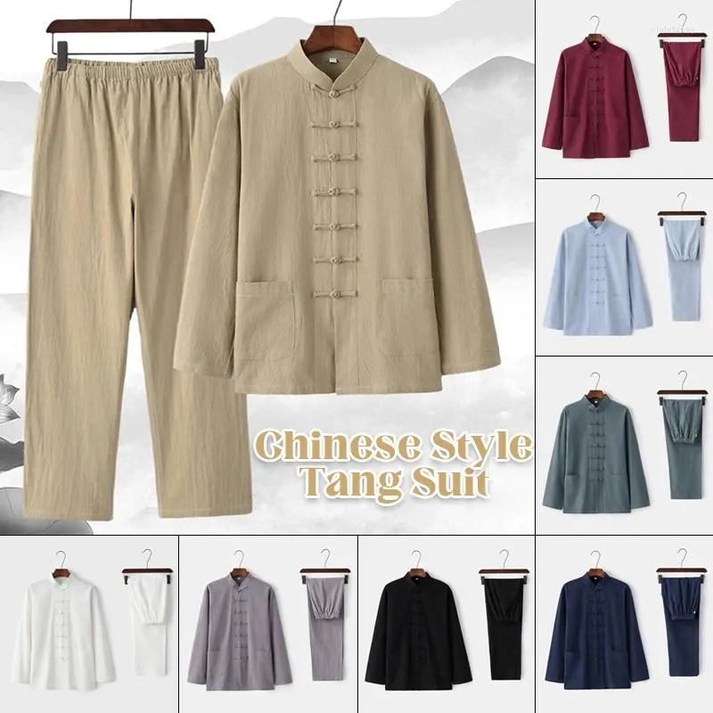 Chemises décontractées pour hommes Vêtements de tang traditionnels chinois hommes Chigne de combinaison Aile Chun Collier Mandarin Col à manches longues